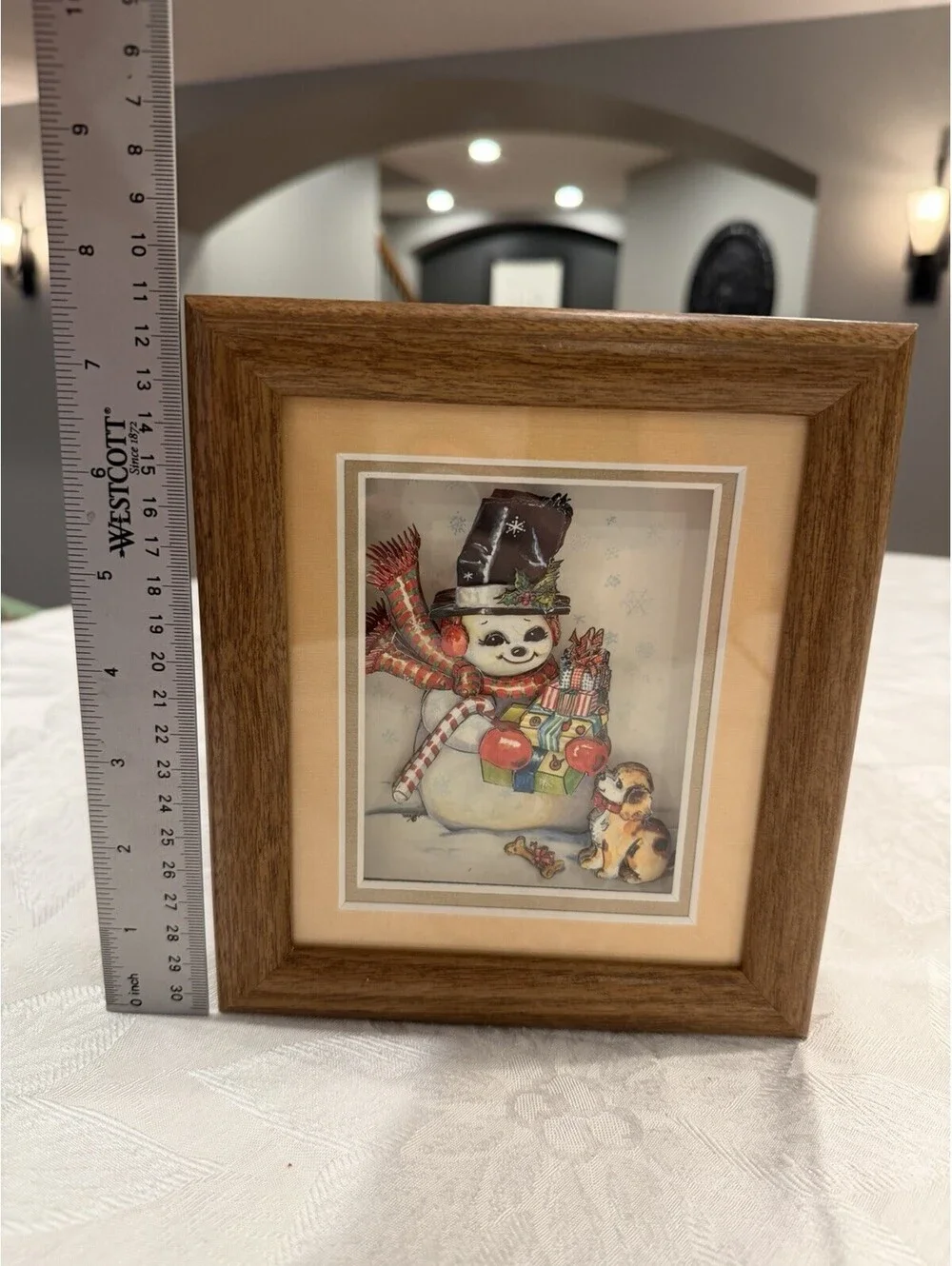 Vtg Christmas 3D Shadowbox Snowman & Puppy  Picture Excellent